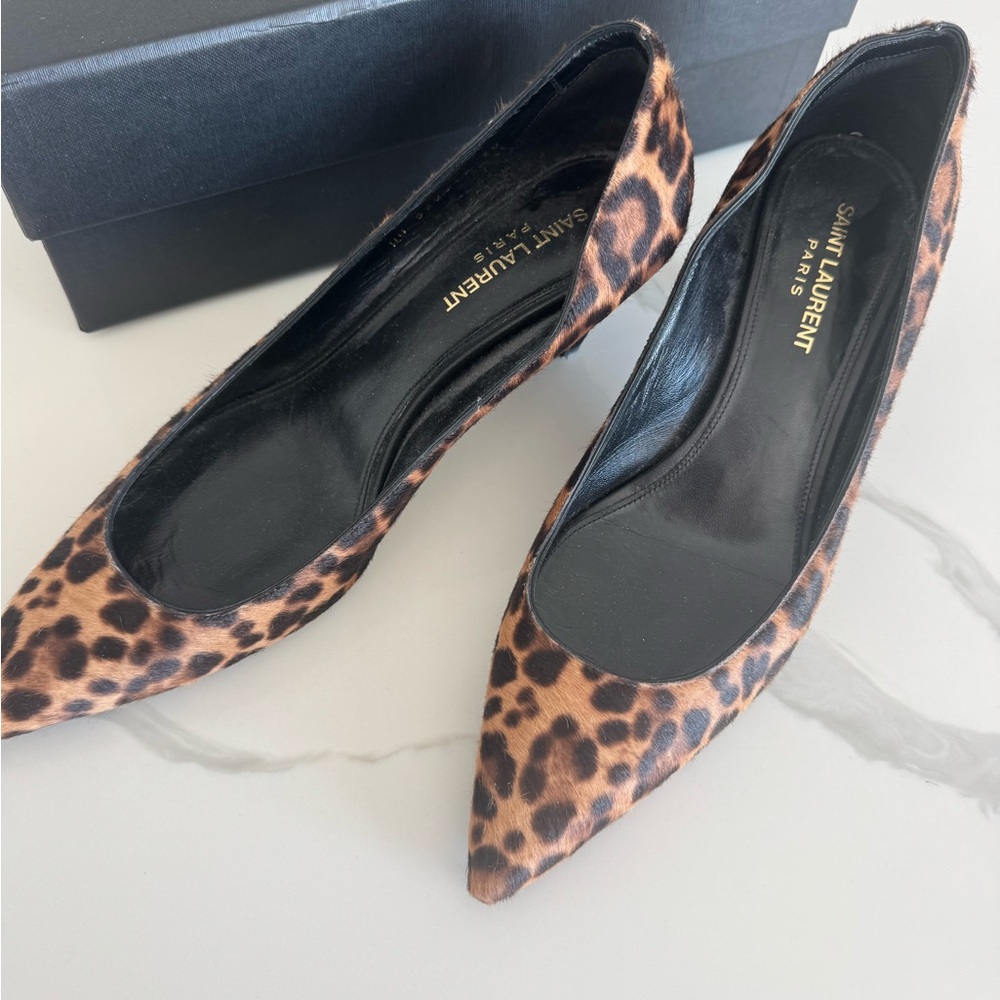 Saint Laurent Brown and Black Leopard Print Heels